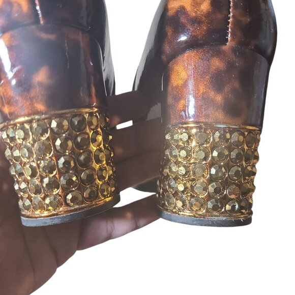 Jeffrey Campbell Final Golden Studded Heel Pointy Toe Tortoise Shell Boots 9M - Picture 7 of 9